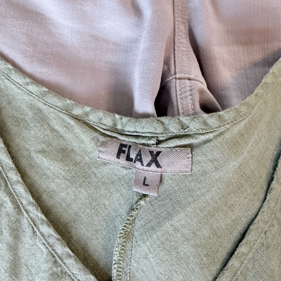Flax Light Olive Green Linen V-Neck Tank - Picture 3 of 4